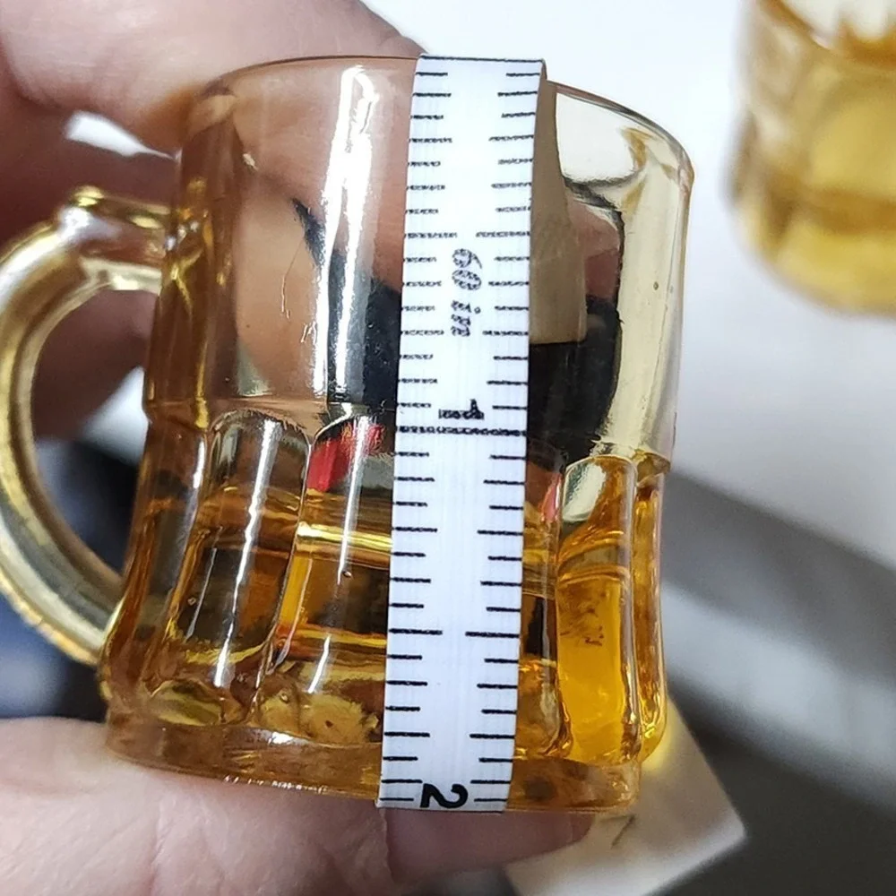 Set of 2 Vintage Federal Glass Yellow Amber‎ Mini Beer Mug Shot Glasses
